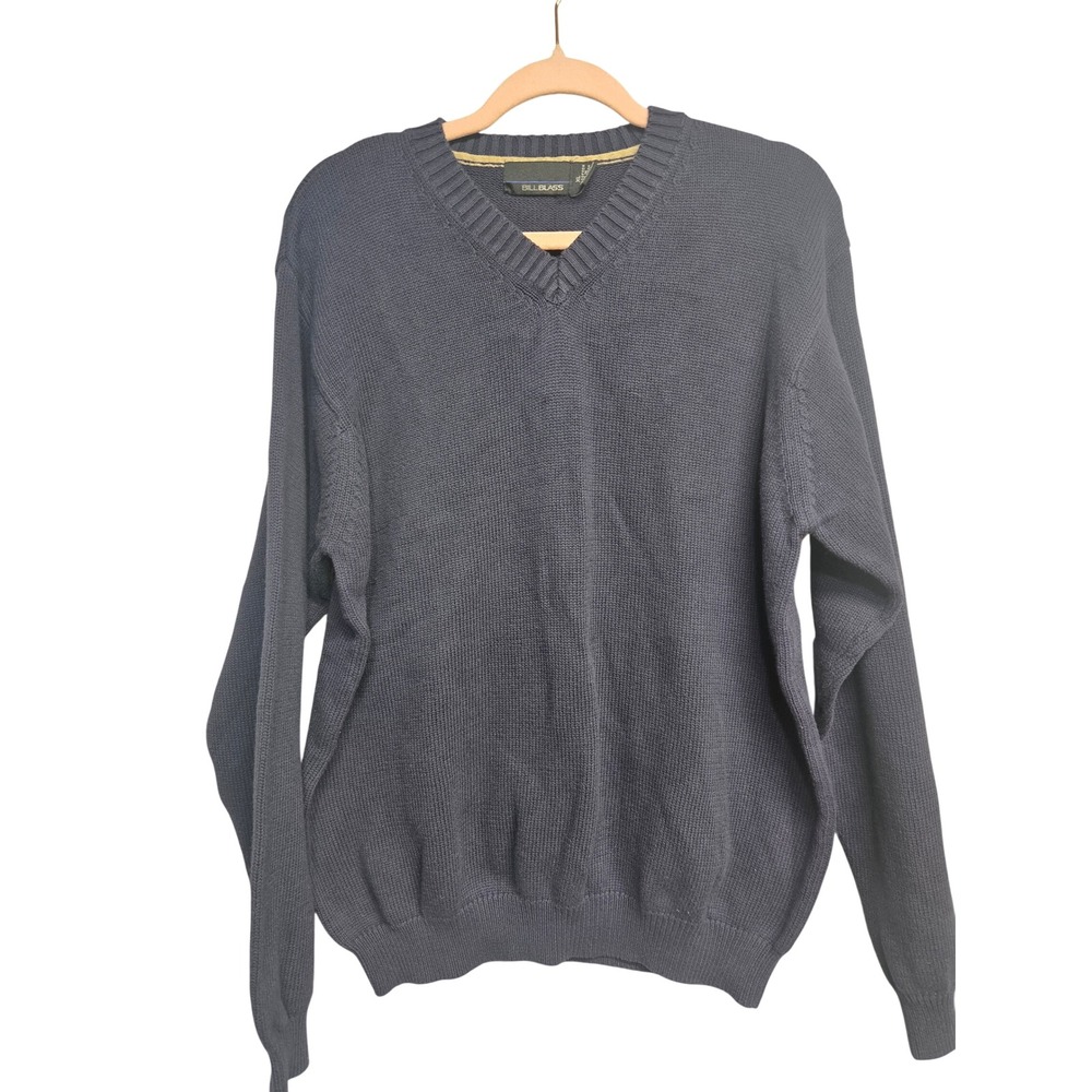 Bill Blass Mens XL Navy Blue 100% Cotton V-Neck Shaker Knit Pullover Sweater